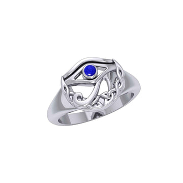 Eye of Horus with Celtic Knot Crescent Moon Silver Ring TRI1544 - Jewelry